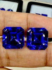 36.86cts Top Color Natural Purple Blue Tanzanite Asscher Cut Pair Loose Gemstone