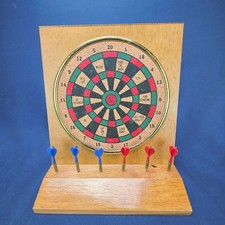 Vintage Wooden Desk Dart Set w Cork Board  Box Made in Taiwan