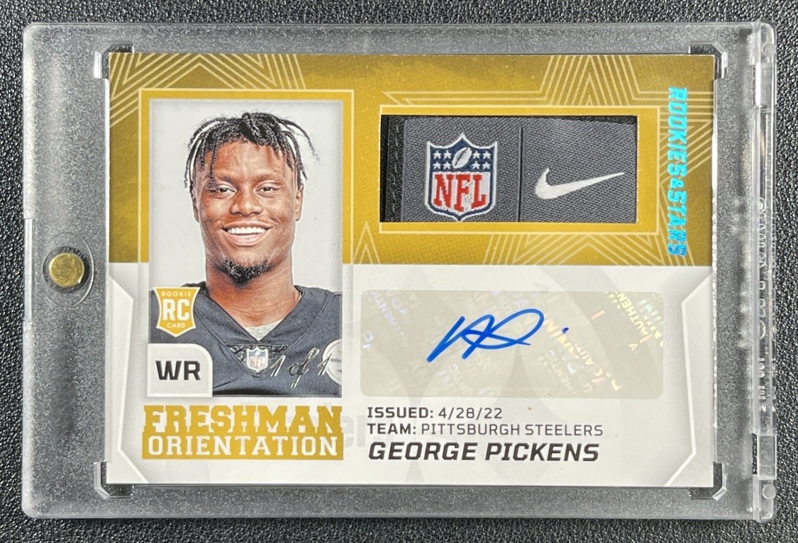 GEORGE PICKENS 2022 PANINI ROOKIES & STARS ROOKIE FRESHMAN TAG PATCH AUTO 1/1 RC view 1