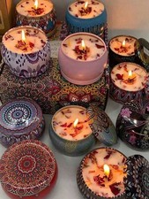 Floral Scented Soy Wax Candles in Decorative Tin  Handmade Gift Home Decor