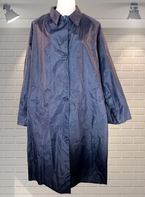 Vintage Blue Crisp Nylon Mac Raincoat Coat UK 16/18 LISTEN NOISY NYLON