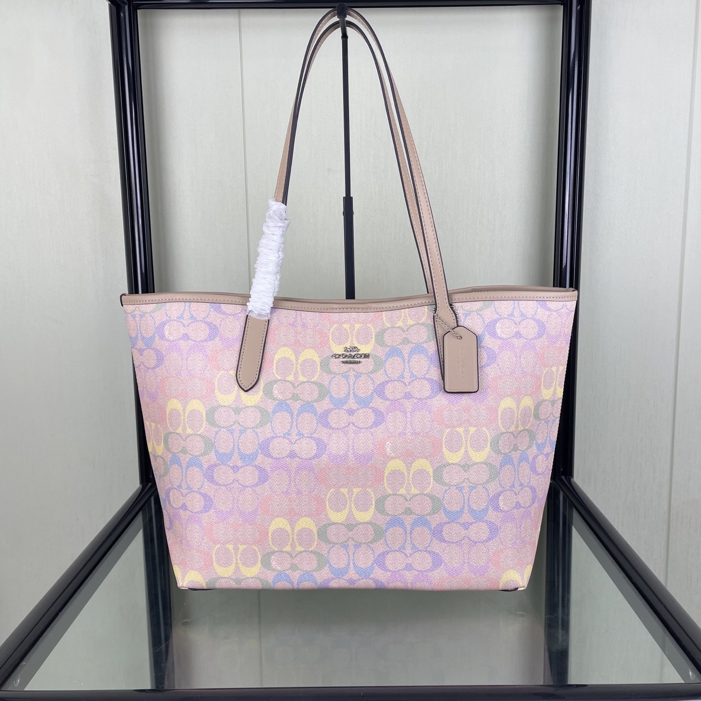 COACH City Tote Bag In Rainbow Signature Canvas CDA93 Sand Multi NEW #NEKO