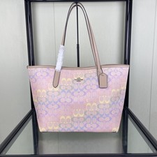 Borsa Coach City Tote Bag in tela firmata Rainbow CDA93 Sand Multi NUOVA #NEKO