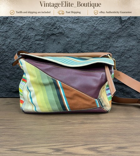 Loewe Puzzle Medium Multicolor Canvas Gold HW Shoulder Bag Preowned Authentic