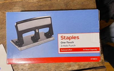 Staples One-Touch 3-Hole Punch 30 Sheet Capacity Black  ST26614-CCVS