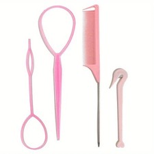 4pcs Topsy Tail Hair Loop Braid Tool Set with Rat Tail Comb & Band Remover UK