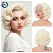 Blonde Short Curly Lace Front Wig Platinum Synthetic Hair Natural Hairline