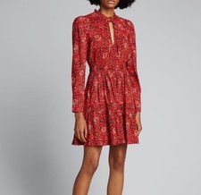 Ulla Johnson Liv Poppy Floral Dress Mini Red Size 4 Peasant Tier Feminine Smock