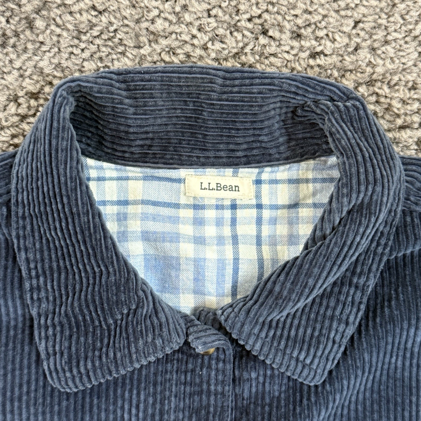 LL Bean Shirt Women's Medium Navy Blue Corduroy Button Flannel Lined Shacket