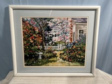 Vintage Completed Framed Cottage Garden Needlepoint Picture