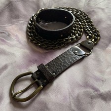 Vtg NANNI 95/38it/M 90s Womens Mens Belt Chain Cuban Link Copper Leather Italy