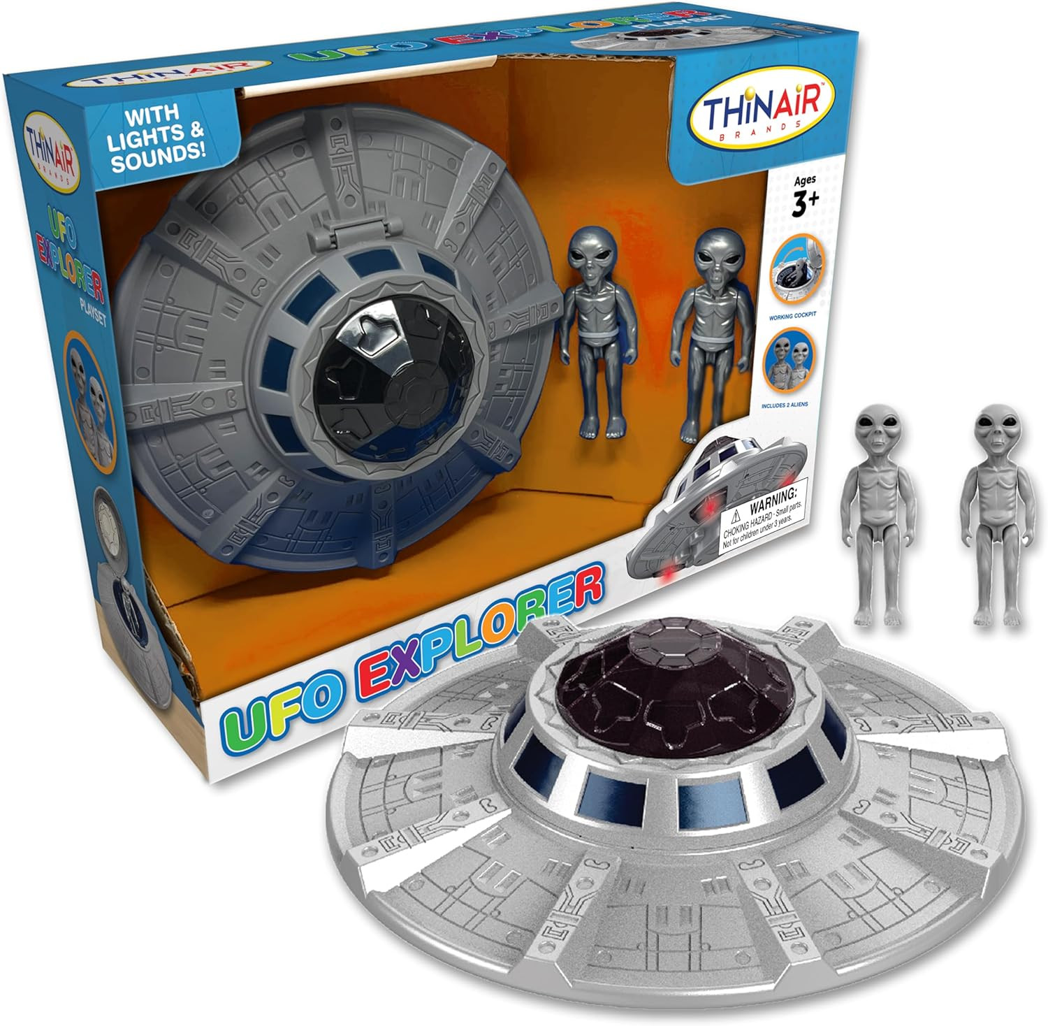 UFO Spaceship Space Toy, Kids Spaceship Playset with Two Aliens, Lights & Sounds