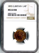 Great Britain. Farthing. 1893 NGC MS 64 RB