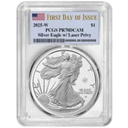 2025-W $1 1-oz Proof American Silver Eagle Laser Beam Privy PCGS PR70DCAM FDOI