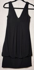 Eliza J Dress Womens 6 Black Missy Mini Pleated V Neck Drape Back Sleeveless
