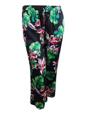 Tahari ASL Women's Printed Drawstring Soft Pants (8, Black/Pink/Green)