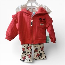 Disney Baby Minnie Mouse 3-Piece Outfit Set Hoodie Bodysuit Pants 0-3M