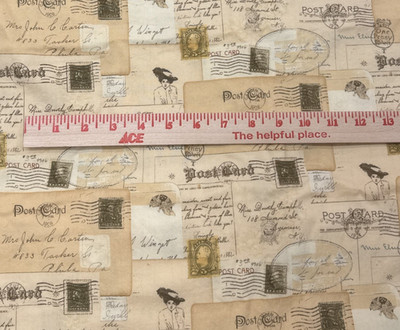 Reign of the Roost Postage Sepiatone Post Mark Theme Cotton Fabric BTHY #57
