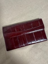 Genuine Eelskin Wallet Clutch Womens Burgundy Snap Checkbook ID Window Zip