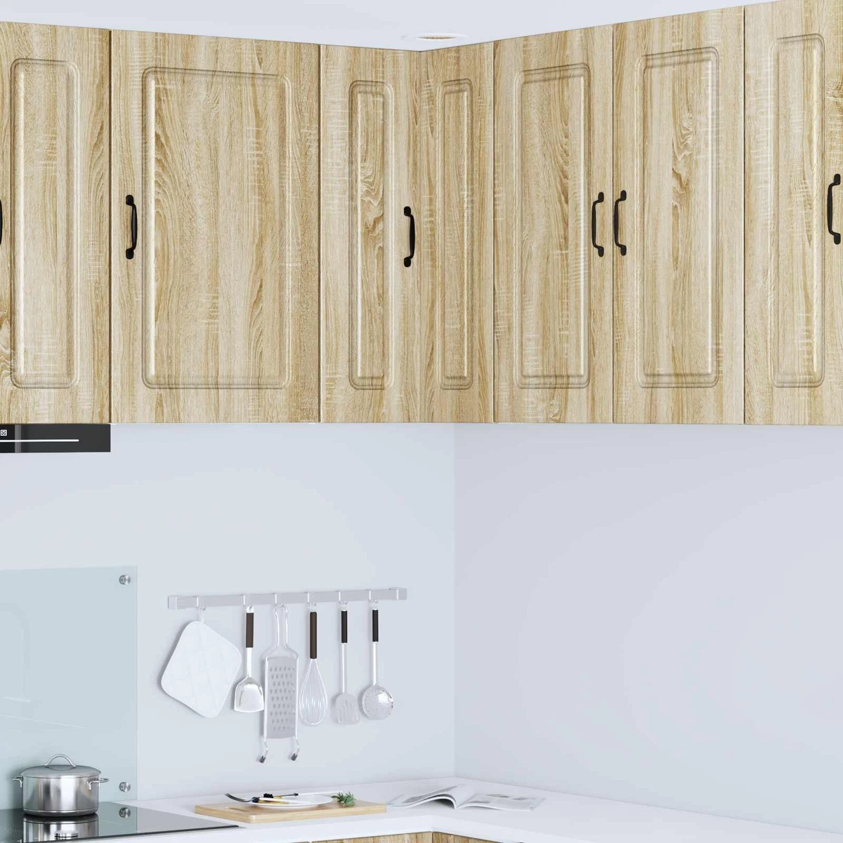 Set di 2 mensole angolari galleggianti, in legno di rovere massiccio, 30,5 cm, estremità rotonda con foro per filo metallico, per piccole piante, per camera da letto, cucina, soggiorno