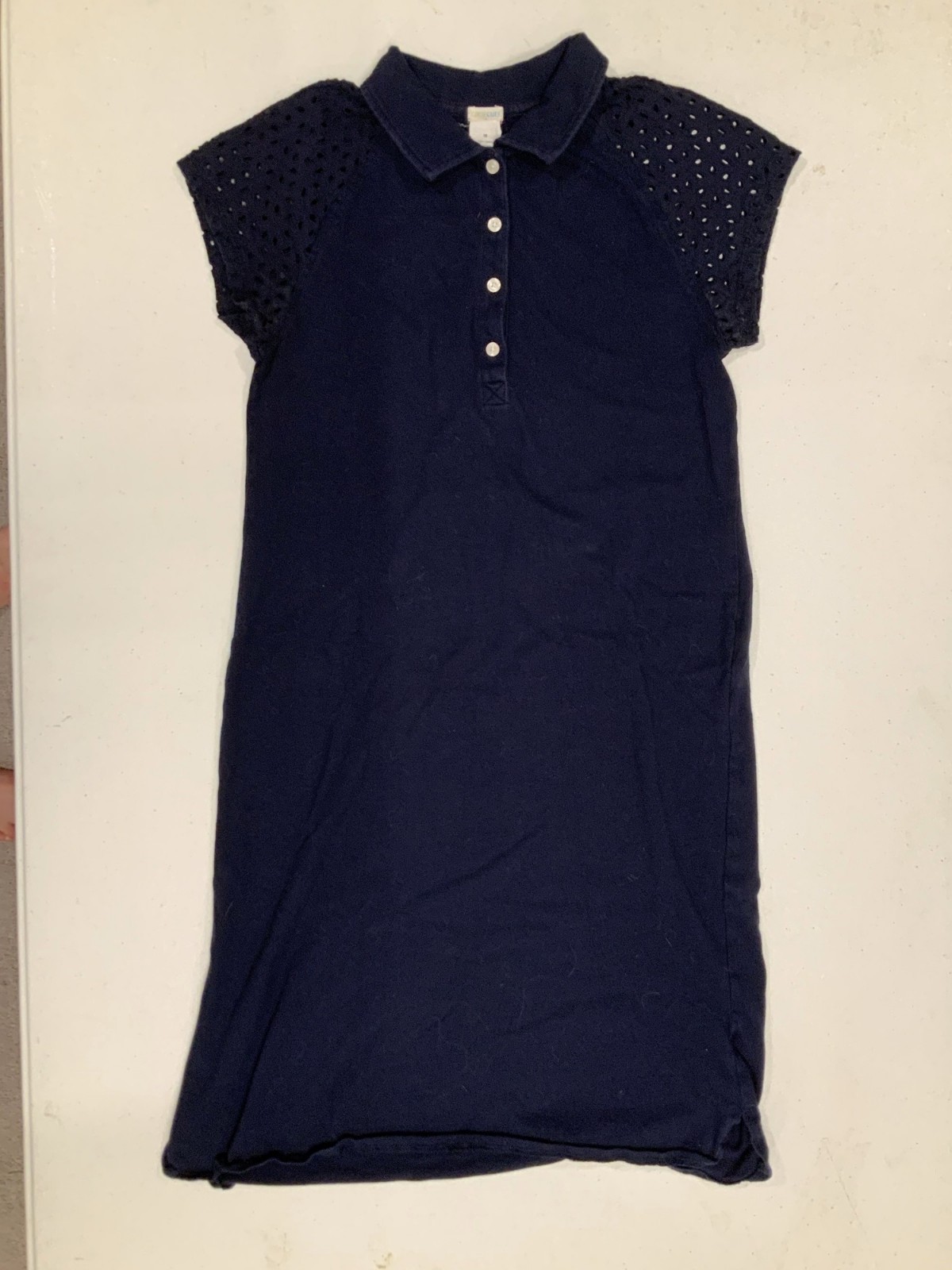 J.Crew Crewcuts Navy Polo Dress Girls 16 Eyelet Short Sleeve Cotton