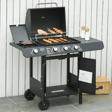 Image of Gas Barbecue Grill 3+1 Burner Garden BBQ Large Cooking Area Side Burner