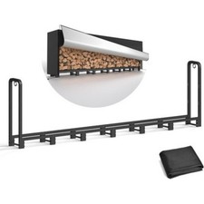 Heavy Duty 8ft Firewood Log Rack W/Cover Black Wood Storage Holder Shelf Outdoor