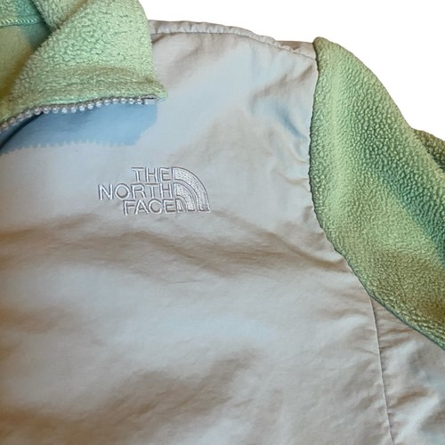 North Face Pastel Green Fleece Jacket Polartec Denali Gray Shell Logo Girls Lg - Picture 3 of 11