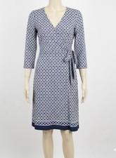 Talbots Blue Geometric Faux Wrap Sheath Dress Size MP