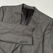 Jos. A. Bank Blazer Mens 44L Gray Brown Houndstooth Wool Sport Coat Two Button