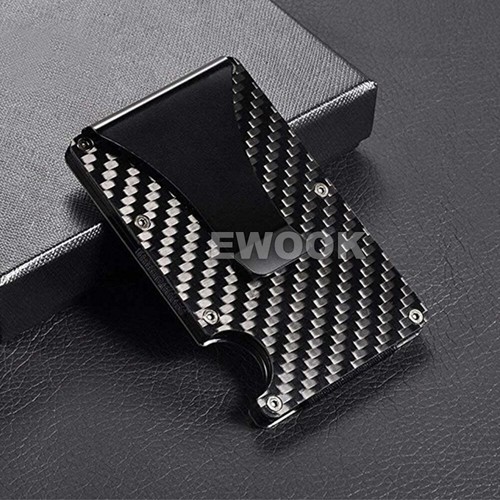 Men Slim Carbon Fiber Credit Card Holder RFID Blocking Metal Wallet Money Clip - Picture 9 of 11