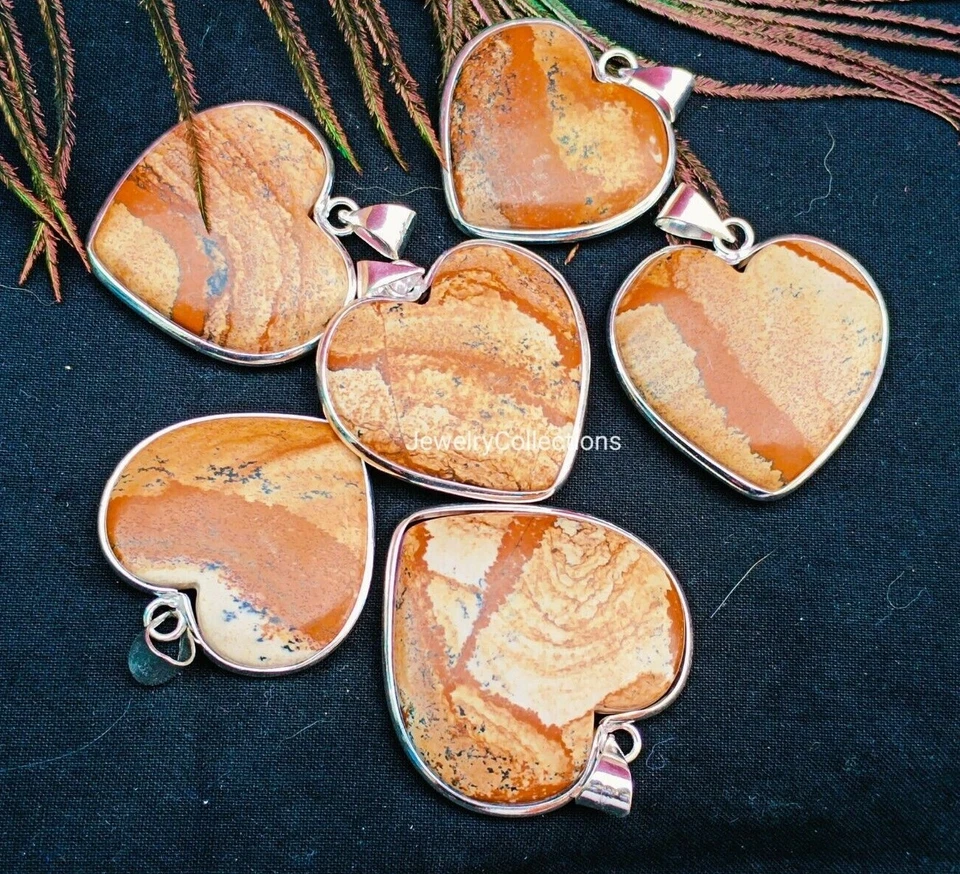 Jarra Jaspe Piedras Preciosas Corazón Colgante Hecho a Mano Bisel Colgante Mujeres Joyería B220 Foto 2 de 4