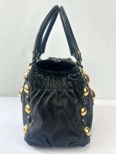 Vintage GUCCI Babouska Leather Boston Handbag Medium Black Gold Heart Charm - Picture 3 of 15