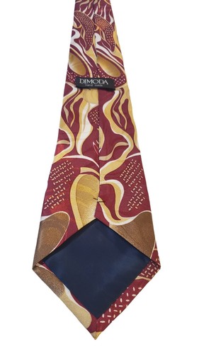 Dimoda Red Gold white Abstract Geometric Print Hand Made Neck Tie - Picture 4 of 9