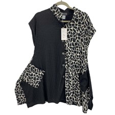 Damee Inc Sleeveless Jacket Size Small/medium Black Pattern Lagenlook Artsy New