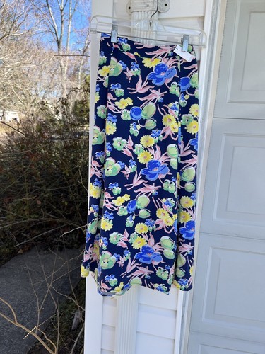NWT Talbots Pretty Navy Multicolored Pink Yellow Floral Midi Skirt 20W - Picture 3 of 4