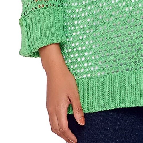 Denim & Co. Crochet Cardigan 3/4 Sleeve V-neck BLACK 1X A253653 New - Picture 7 of 10