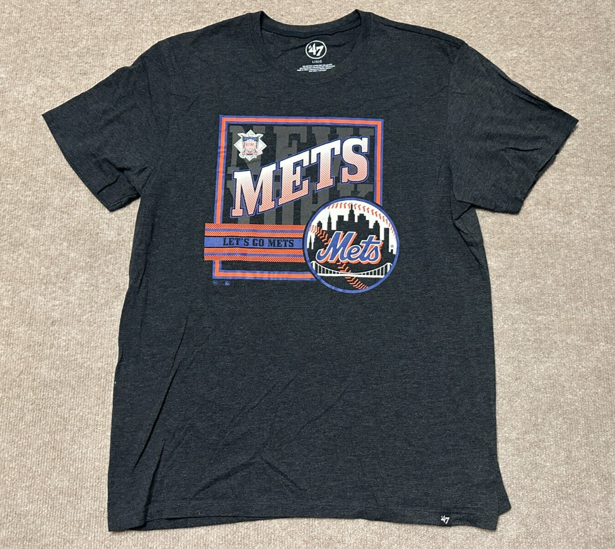 New York Mets Let's Go Mets T-Shirt Mens Large '47 Brand Grey Gray Baseball  MLB