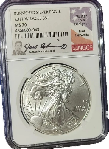 2017 W MS70 Silver Eagle Burnished NGC Iskowitz Flag Label