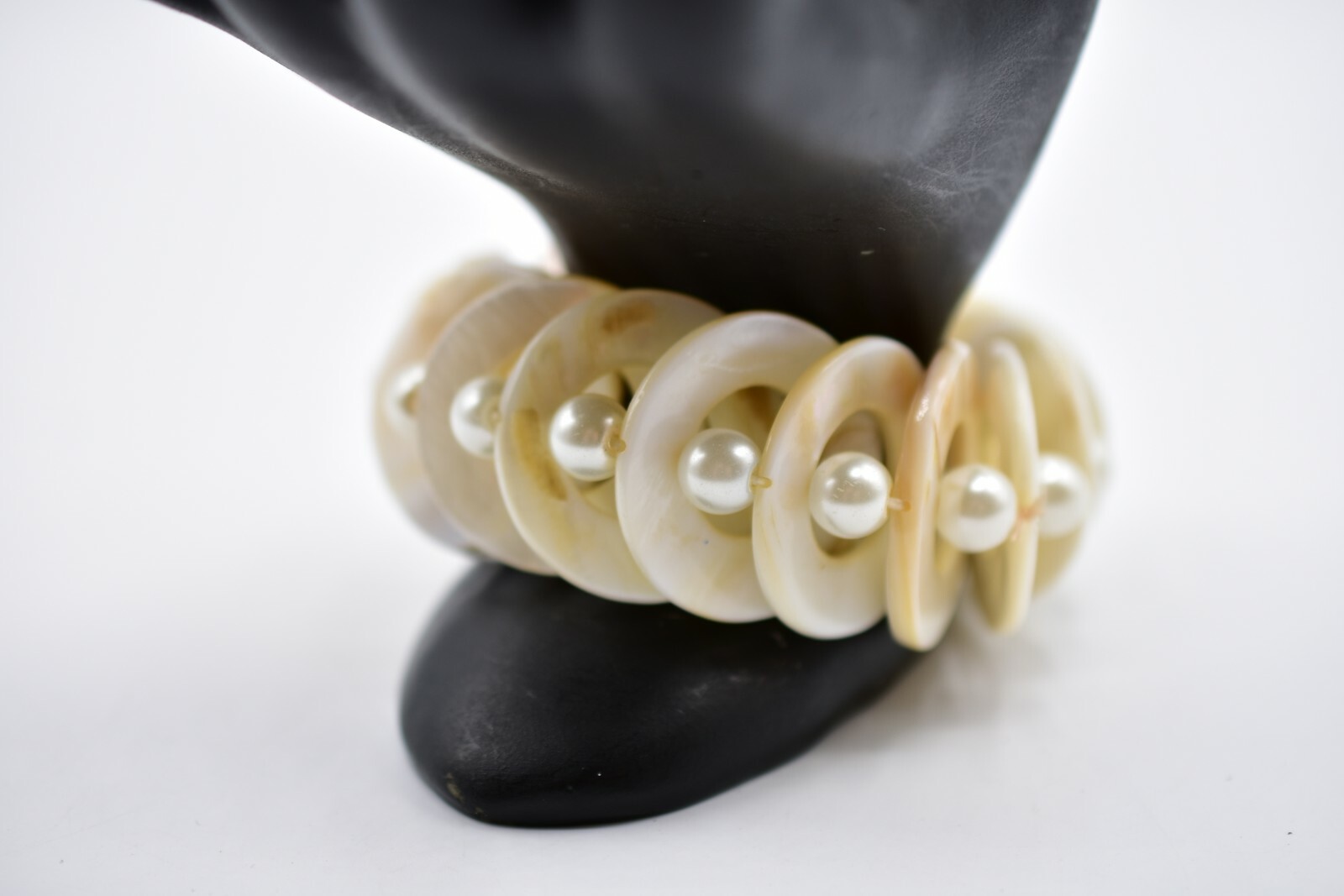 Statement Abalone Shell White Beaded Bracelet Str… - image 1