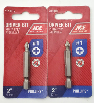 Lot of 2 Ace Hardware 2059012 #1 Phillips Driver Bits 2'' Long