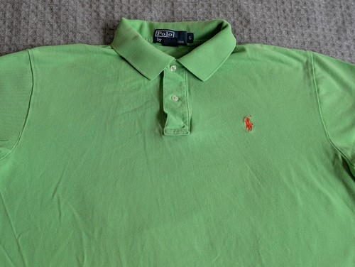 Ralph Lauren Poloshirt Herren Large hellgrün Piqué Strick orange Pony Vintage - Bild 2 von 10
