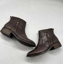 Crown Vintage Cathy Ankle Booties Brown Leather Side Zip Women’s Size 6 