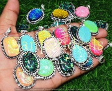 Dichroic Gemstone 5pcs Wholesale Lot Sterling 925 Silver Plated Pendant Jewelry