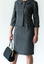 Handmade Mid Century Gray Tweed 2 Piece Skirt Suit, S