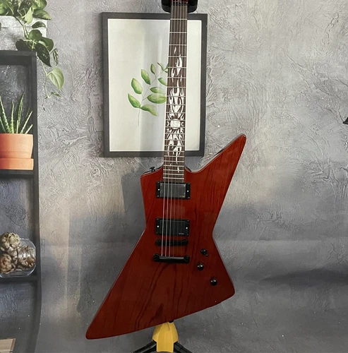 Explorer Electric Guitar Red Body 6 String Sandal Wood 2EMG Pickups Black Parts