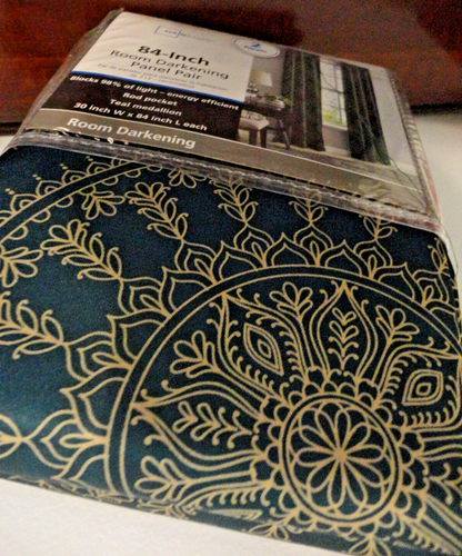 MAINSTAYS ROOM DARKENING 2 PANELS TEAL MEDALLION CURTAIN 30"W x 84"L NEW - 第 10/10 張圖片