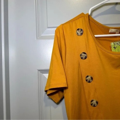 NWT Andree by Unit Mustard Yellow Short Sleeve Aline Blouse size L - Bild 5 von 9