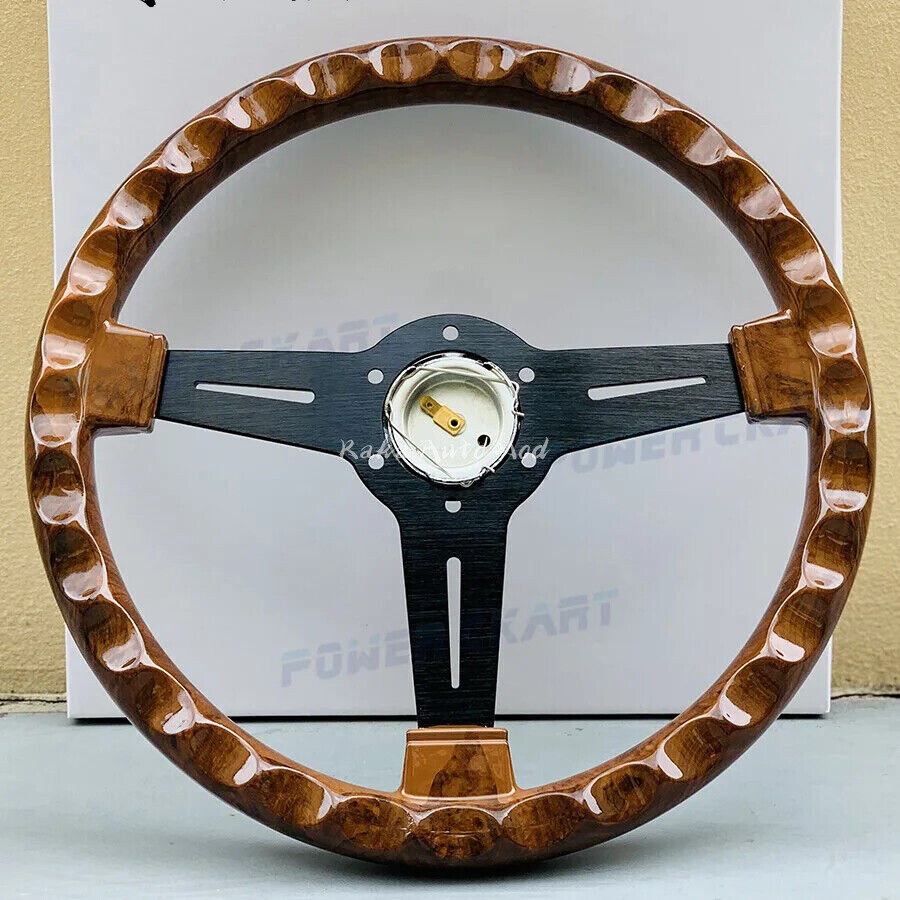 パーツ ALL WOOD Steering Wheel 14inch JDM Wood Steering Wheel Unversal Karting Sport Wooden