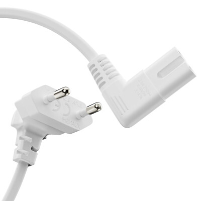 3m Euro-Netzkabel Euro-Stecker 90° auf IEC-Buchse C7 90° gewinkelt weiß